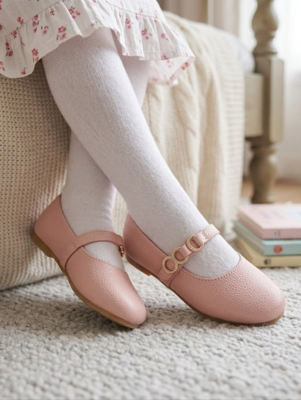 Link Comfort Toddler Girls Pink Mary Jane Rhinestone Dress Shoes Size 6